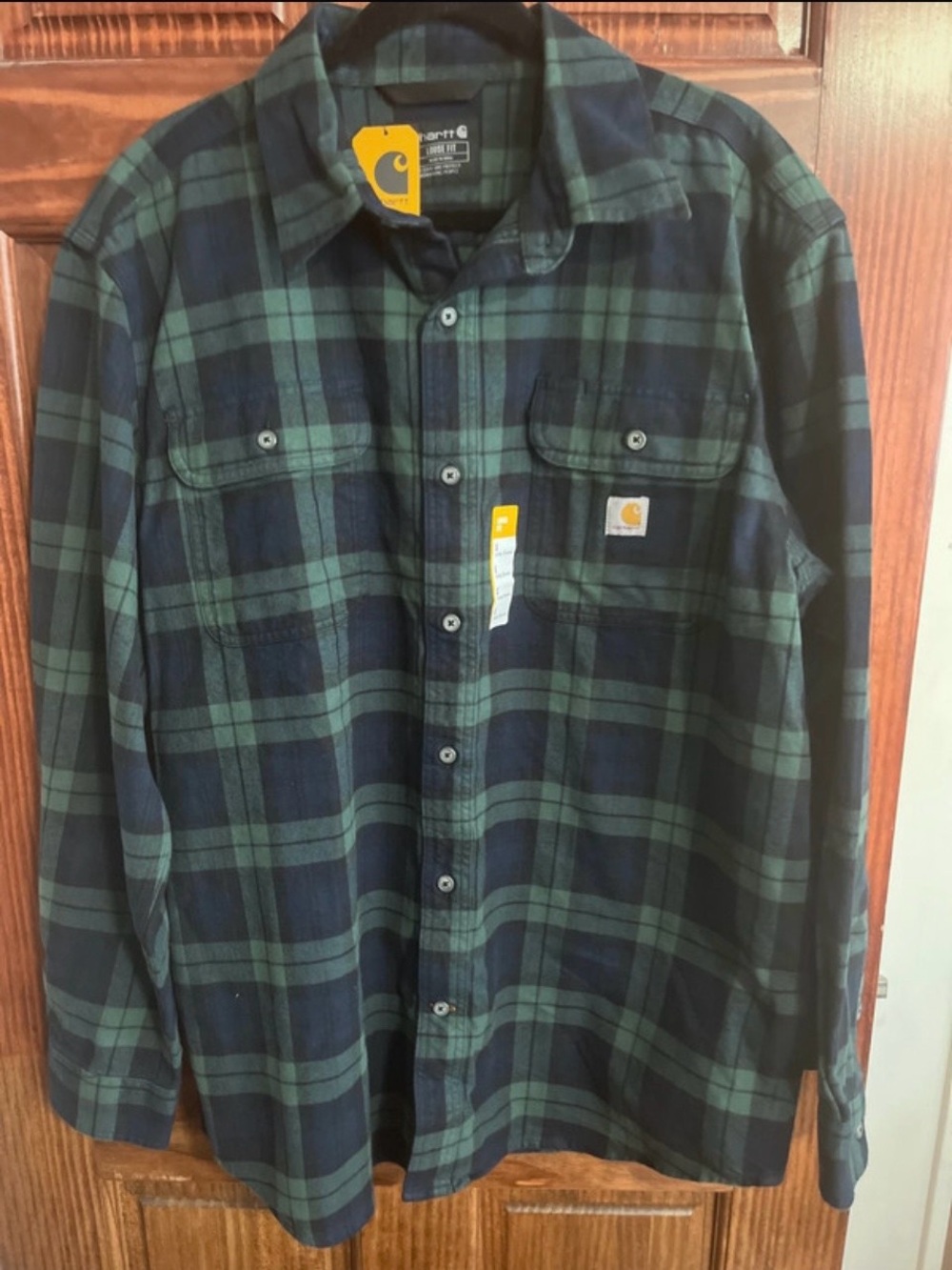 Carhartt Men's Dark Green & Navy Plaid Button-Up Shirt